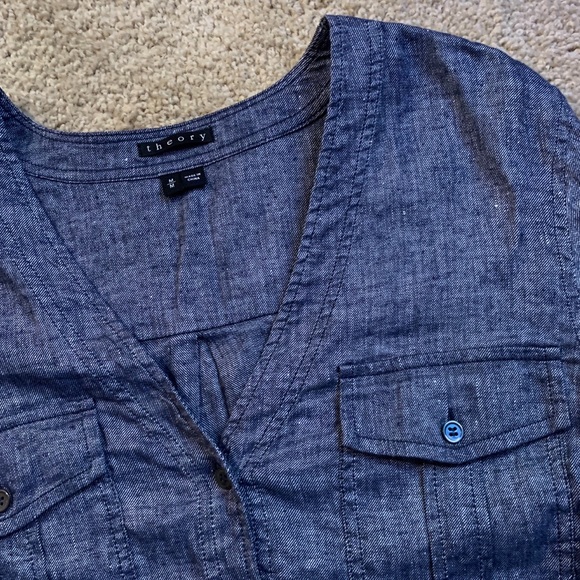 Theory Trisalta Tab-Sleeve Chambray Top - Picture 5 of 6